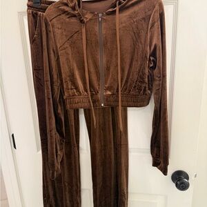 Brown Velour Women's Matching Tracksuit Set